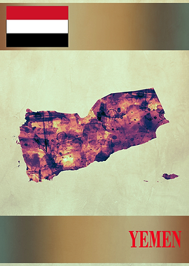 Yemen Map with Flag