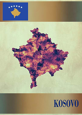 Kosovo Map with Flag