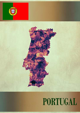 Portugal Map with Flag