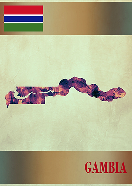 Gambia Map with Flag