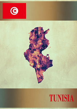 Tunisia Map with Flag