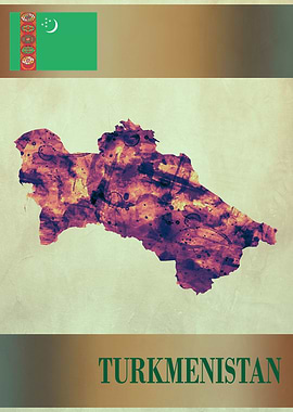 Turkmenistan Map with Flag