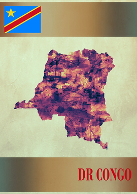 DR Congo Map with Flag