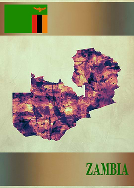 Zambia Map with Flag