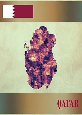 Qatar Map with Flag
