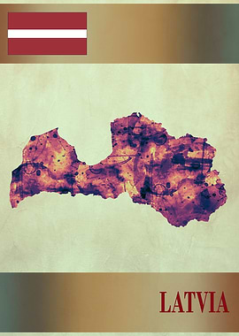 Latvia Map with Flag