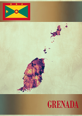 Grenada Map with Flag