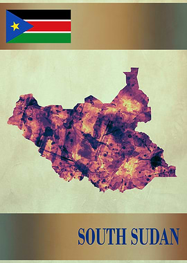 South Sudan Map with Flag