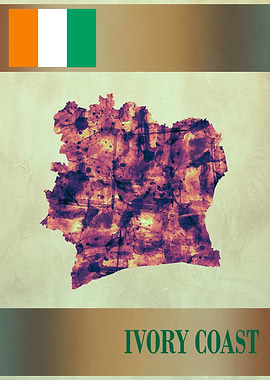 Ivory Coast Map with Flag