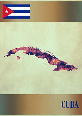 Cuba Map with Flag