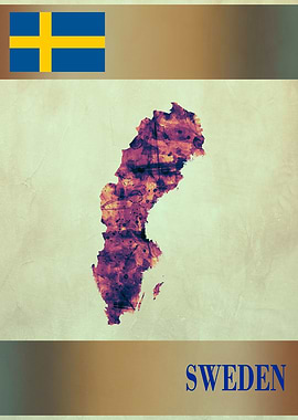 Sweden Map with Flag