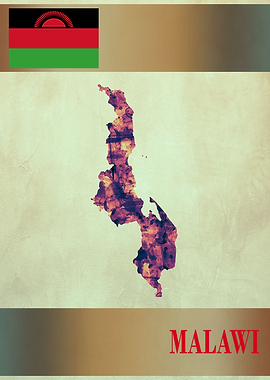 Malawi Map with Flag