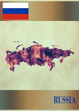 Russia Map with Flag