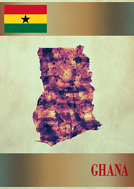 Ghana Map with Flag