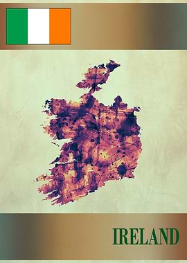 Ireland Map with Flag
