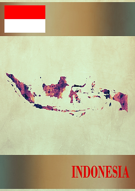 Indonesia Map with Flag
