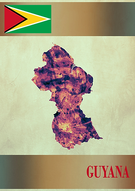 Guyana Map with Flag