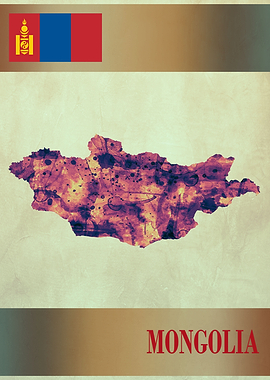 Mongolia Map with Flag