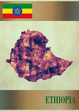 Ethiopia Map with Flag