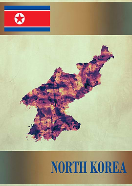 North Korea Map with Flag