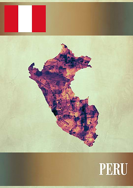 Peru Map with Flag