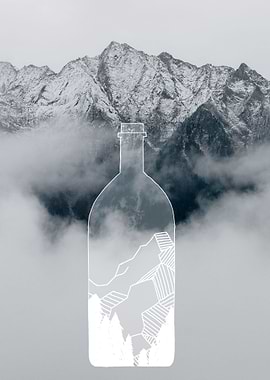 mountains in fog