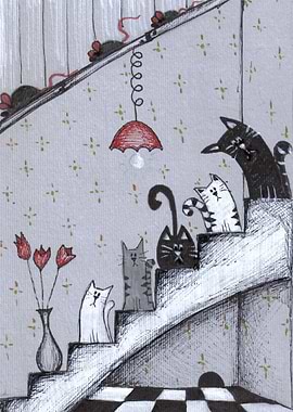 Cats on the stairs
