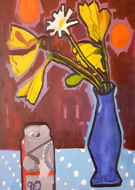 Flower vase and a beer