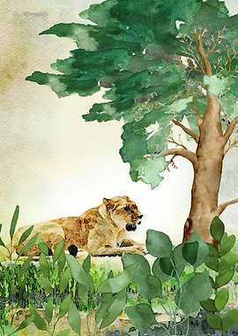 Watercolor Art of Lion