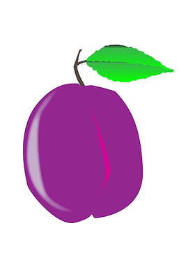 Plum With Green Leaf