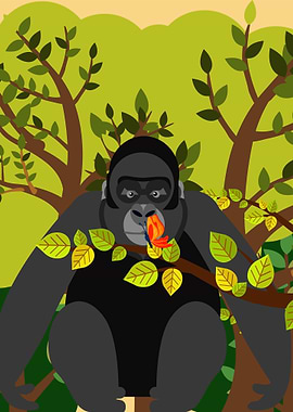 A gorilla is mesmerized