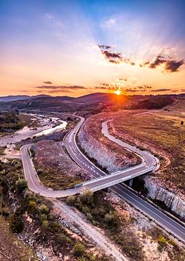 Sunset over the road