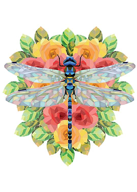 Dragonfly On Blooming Rose