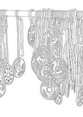 Lucky 5 Yen Coins Line Art