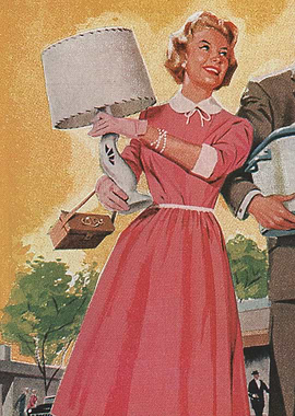 Vintage Lady with Lamp