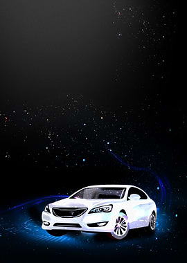 White Car Starry Sky
