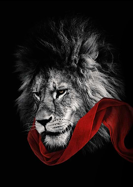 lion head with red shal