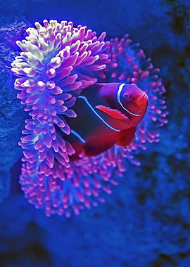 Striped goldfish and coral