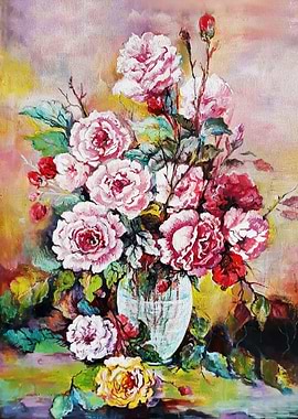 VIntage pink roses vase