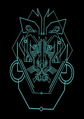 Lion head on glowing line