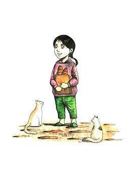 little girl and her cats