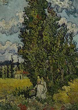 Cipressen en twee vrouwen