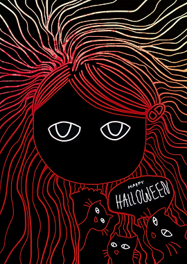 Halloween witch and cats