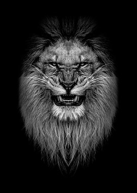 angry lion head poster