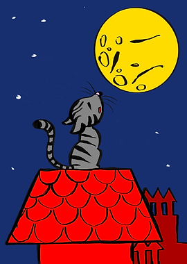 The cat mewing at the moon