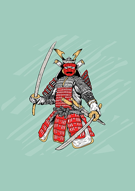 Red Samurai with Katanas