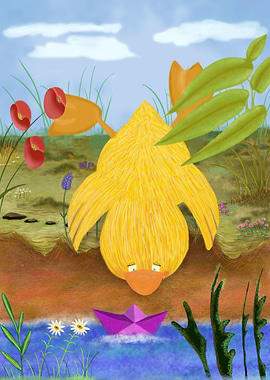 Duck baby over cliff