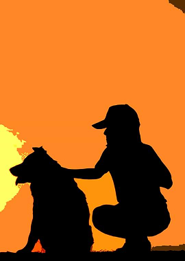 sit with dog look sunset