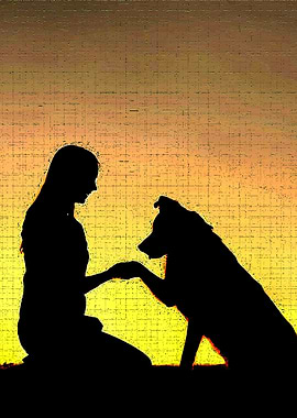 girl playing with dog