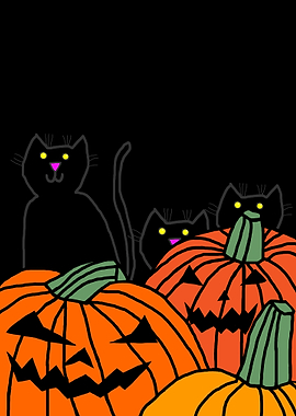 Black Cats Spooky Pumpkins